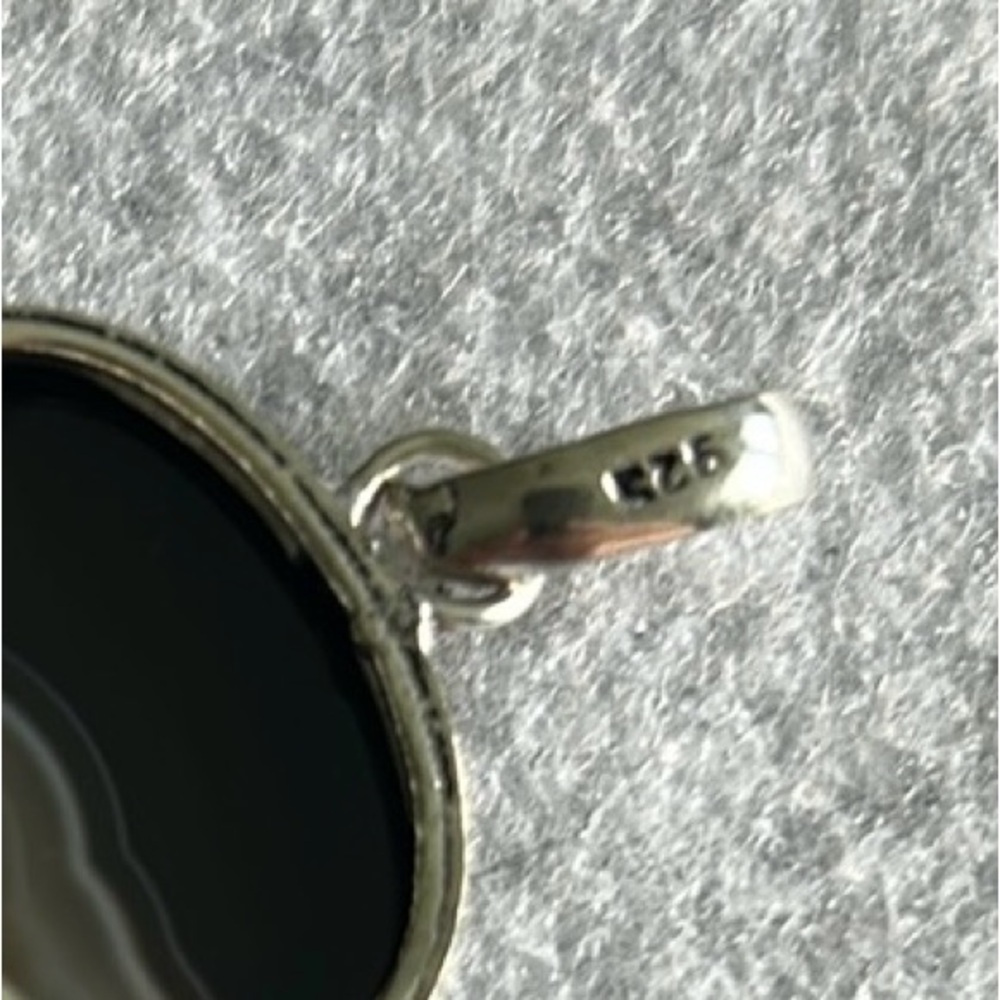Natural Banded Black Onyx And 925 Sterling Silver Pendant - Picture 13 of 13